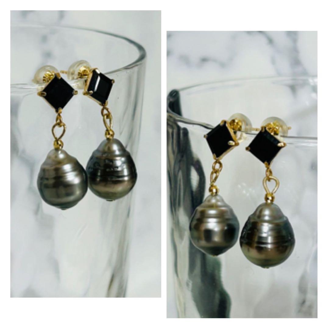 (M1011-1)K18タヒチ黒蝶真珠,オニキスぶら下がりピアス M1011-1)K18タヒチ黒蝶真珠,オニキスぶら下がりピアス - メルカリ