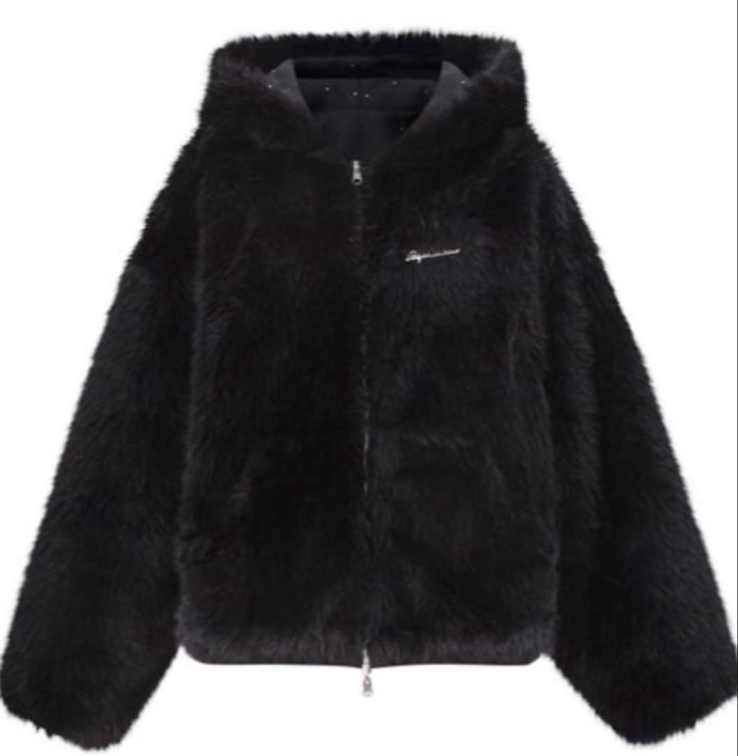 andwang kirakira 2way fur zip up black andwang kirakira 2way fur zip up black