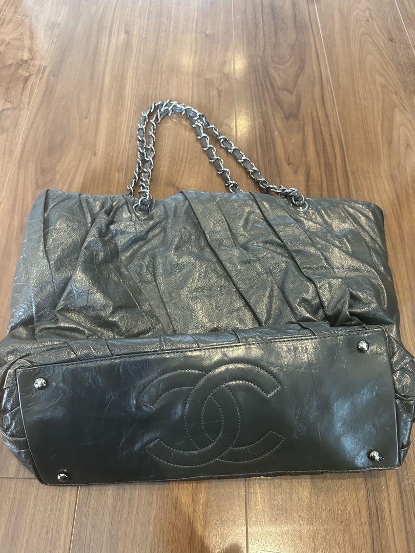 CHANEL シャネル　ココマーク チェーンバッグ プリーツ グレー レザー
