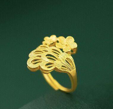 24K「美品」999純金 女性 ファッションリーフリング43116