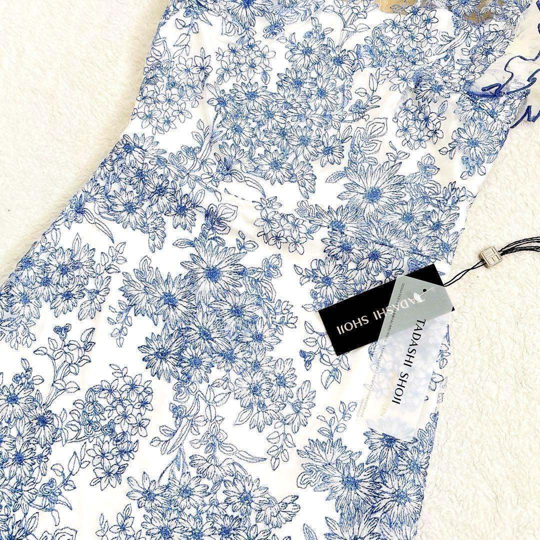 Tadashi Shoji 桜レース タイトドレス 刺繍 ワンピース ブルー M