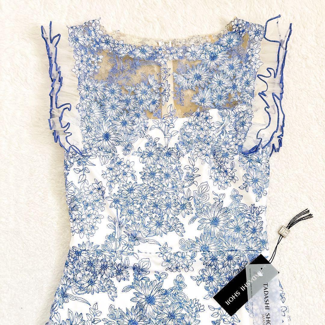 Tadashi Shoji 桜レース タイトドレス 刺繍 ワンピース ブルー M