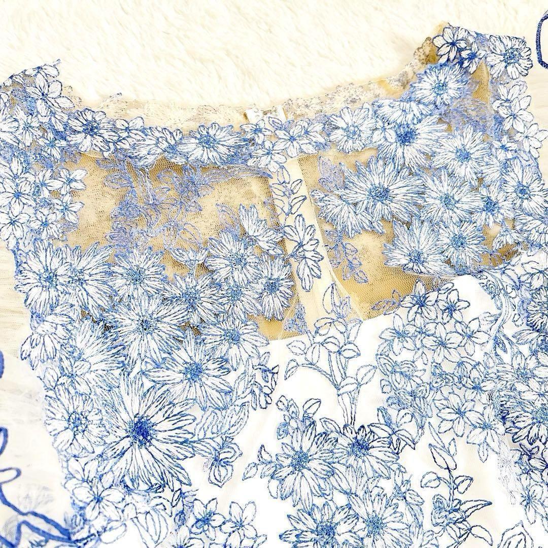 Tadashi Shoji 桜レース タイトドレス 刺繍 ワンピース ブルー M