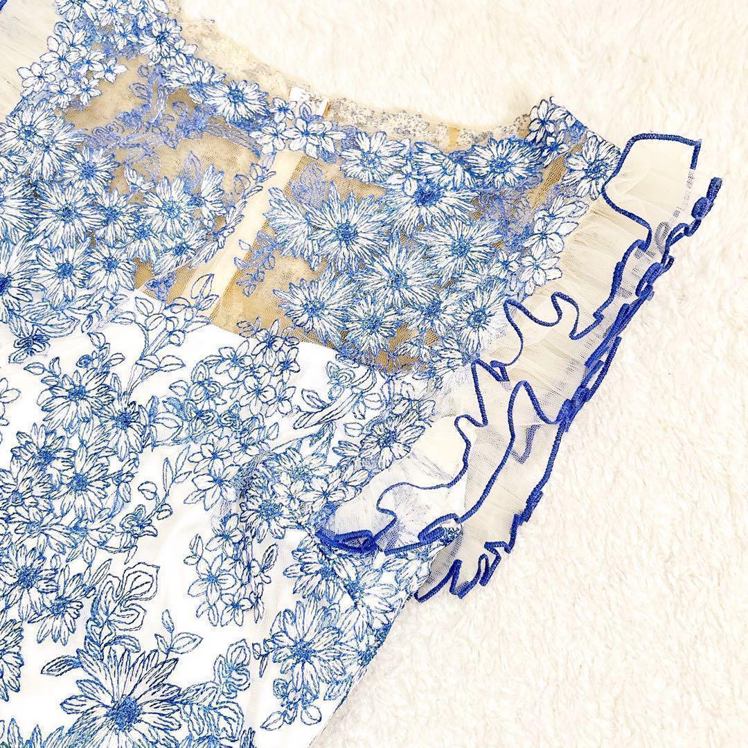 Tadashi Shoji 桜レース タイトドレス 刺繍 ワンピース ブルー M