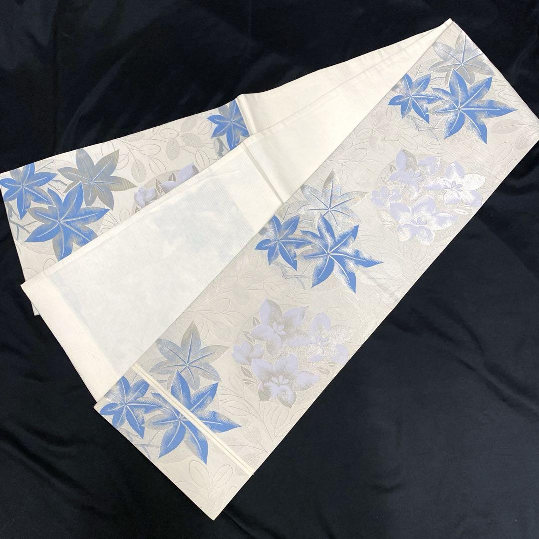 【売切値下げ】507myu57▲洗える袋帯 夏帯 絽 桔梗 萩 楓 化繊▲美品