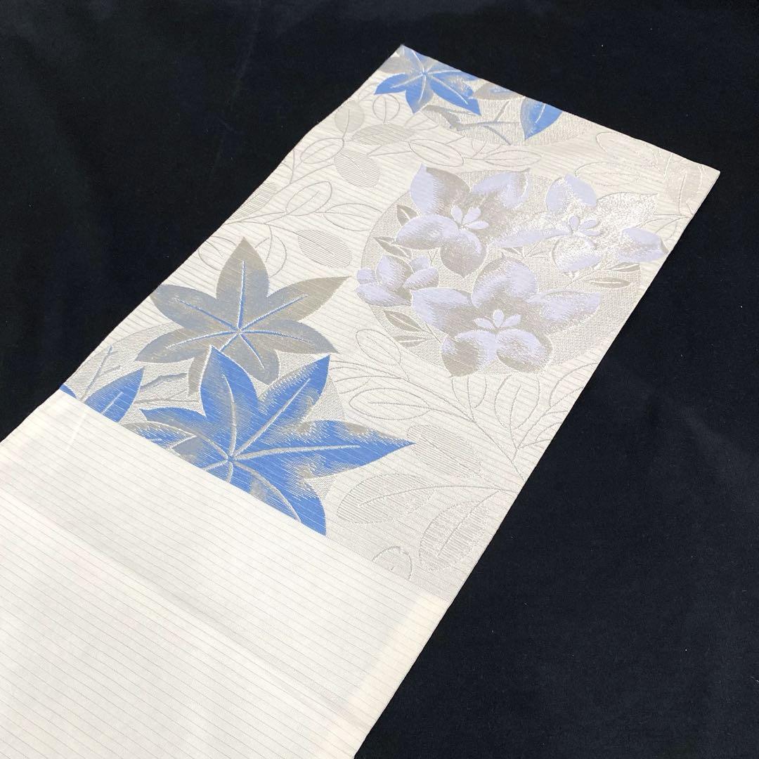 【売切値下げ】507myu57▲洗える袋帯 夏帯 絽 桔梗 萩 楓 化繊▲美品