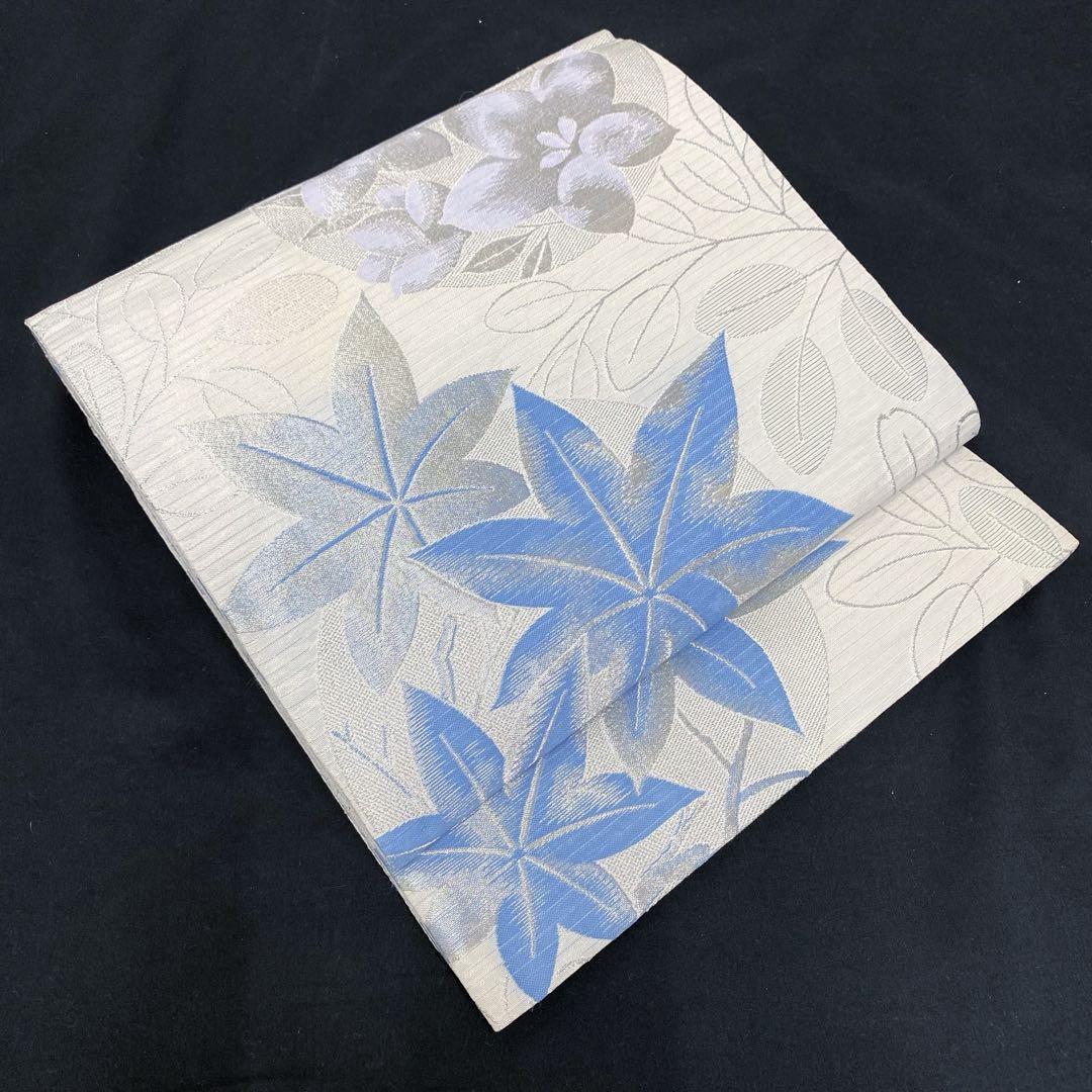 【売切値下げ】507myu57▲洗える袋帯 夏帯 絽 桔梗 萩 楓 化繊▲美品