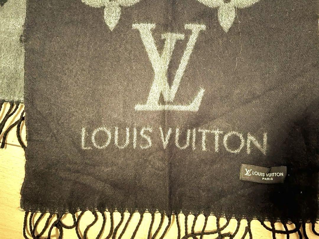 Louis Vuitton ロゴ入りマフラー ブラック/グレー