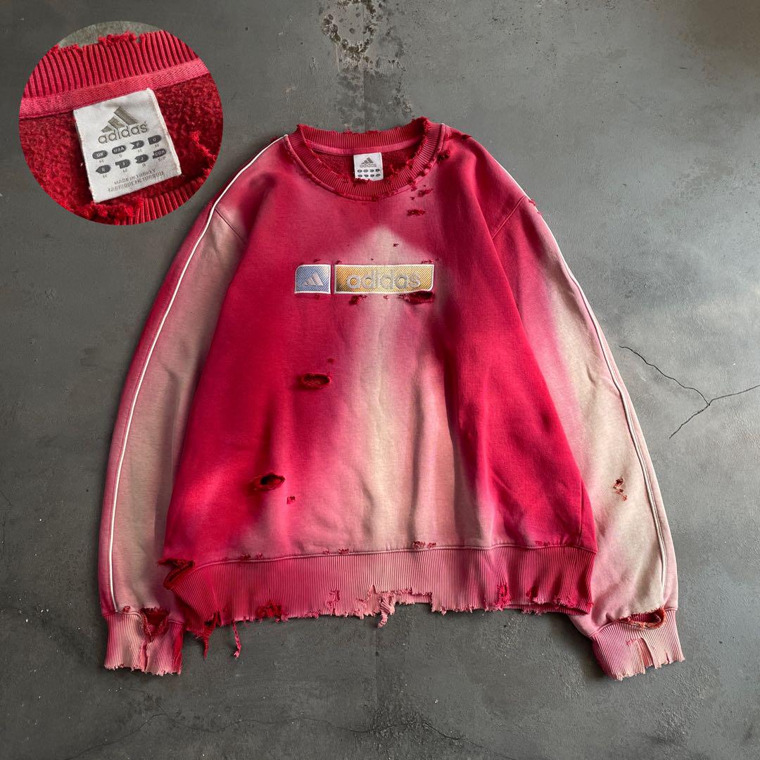 旧タグ”adidas“2XO”鬼フェード“3本線”Boro sweat