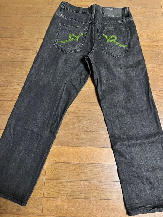 ロカウェアーROCAWEARワイドストレートデニムパンツ ブラック W34