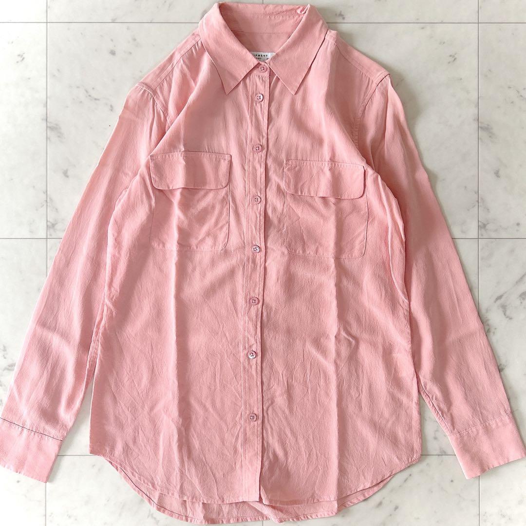 美品 エキプモン EQUIPMENTシルク100% ロングスリーブシャツ ピンク
