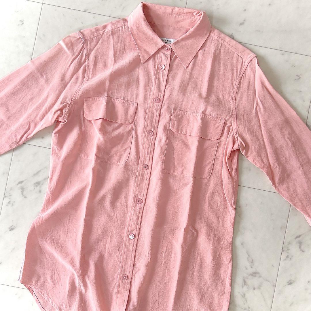 美品 エキプモン EQUIPMENTシルク100% ロングスリーブシャツ ピンク