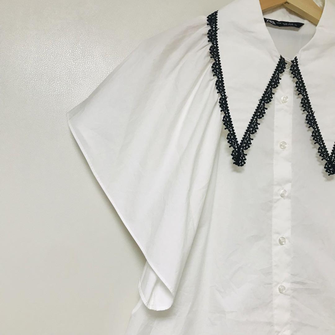 ZARA ビッグカラーシャツワンピース ポプリンワンピース 襟付き