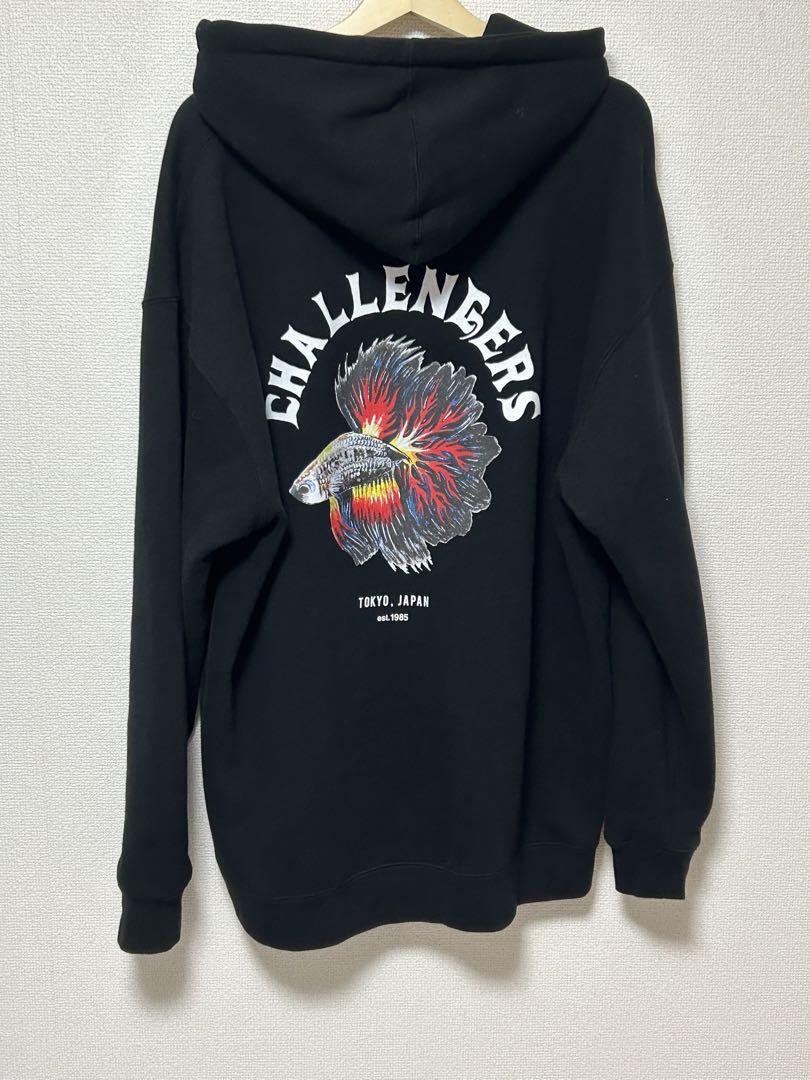 P*S様 Challenger フード付きパーカー L 黒 CHALLENGER チャレンジャー ブラック フード付きパーカー