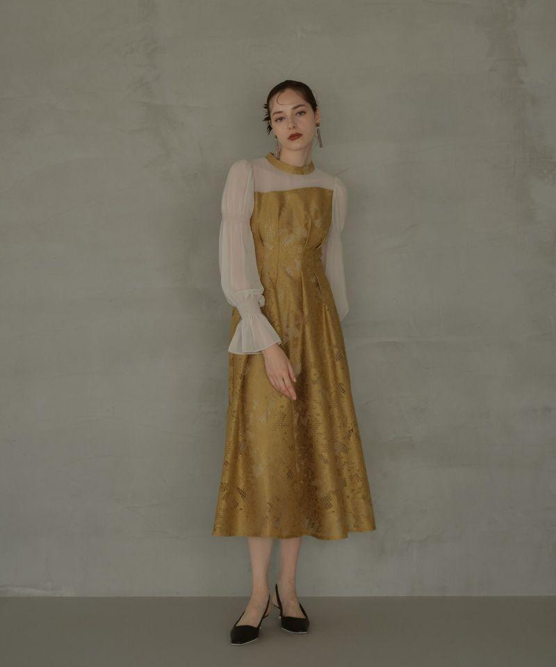 ☆ANDRESD アシンメトリータックドレス 結婚式 お呼ばれ マスタード L