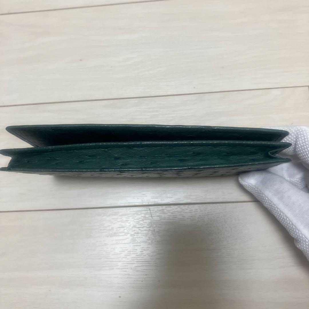 オーストリッチレザー 二つ折り財布 ダークグリーン