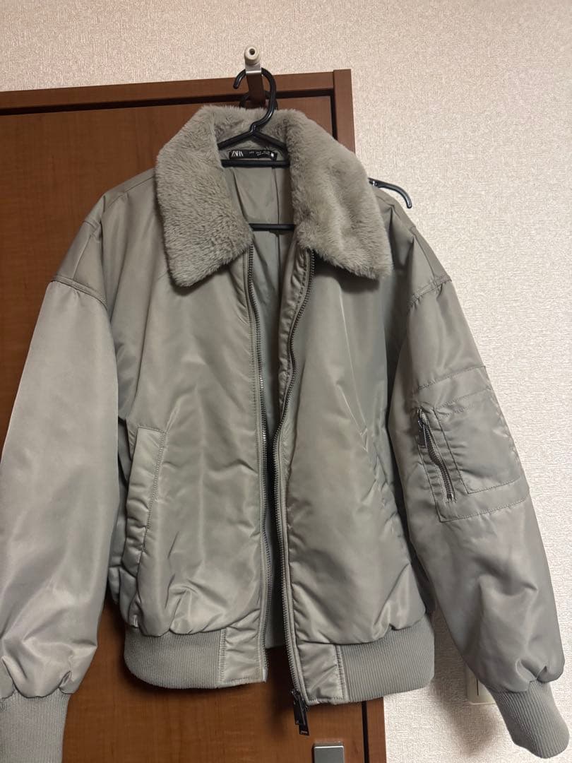 グレー MA-1 フライトジャケット ファー襟付き