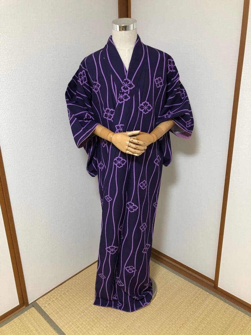 着物　きもの　絹　花菱　花立涌　袷　広衿　仕付け糸付き　舞踊