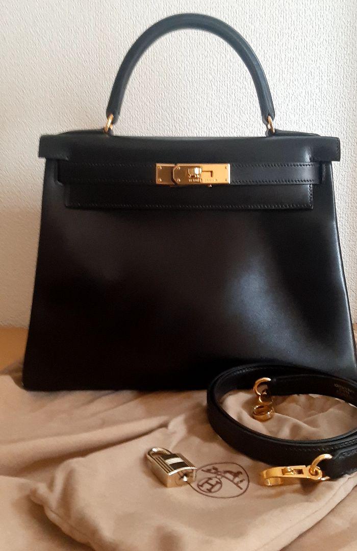 美品 ヴィンテージ HERMES ケリー28 ブラックカーフ□A刻印1997年