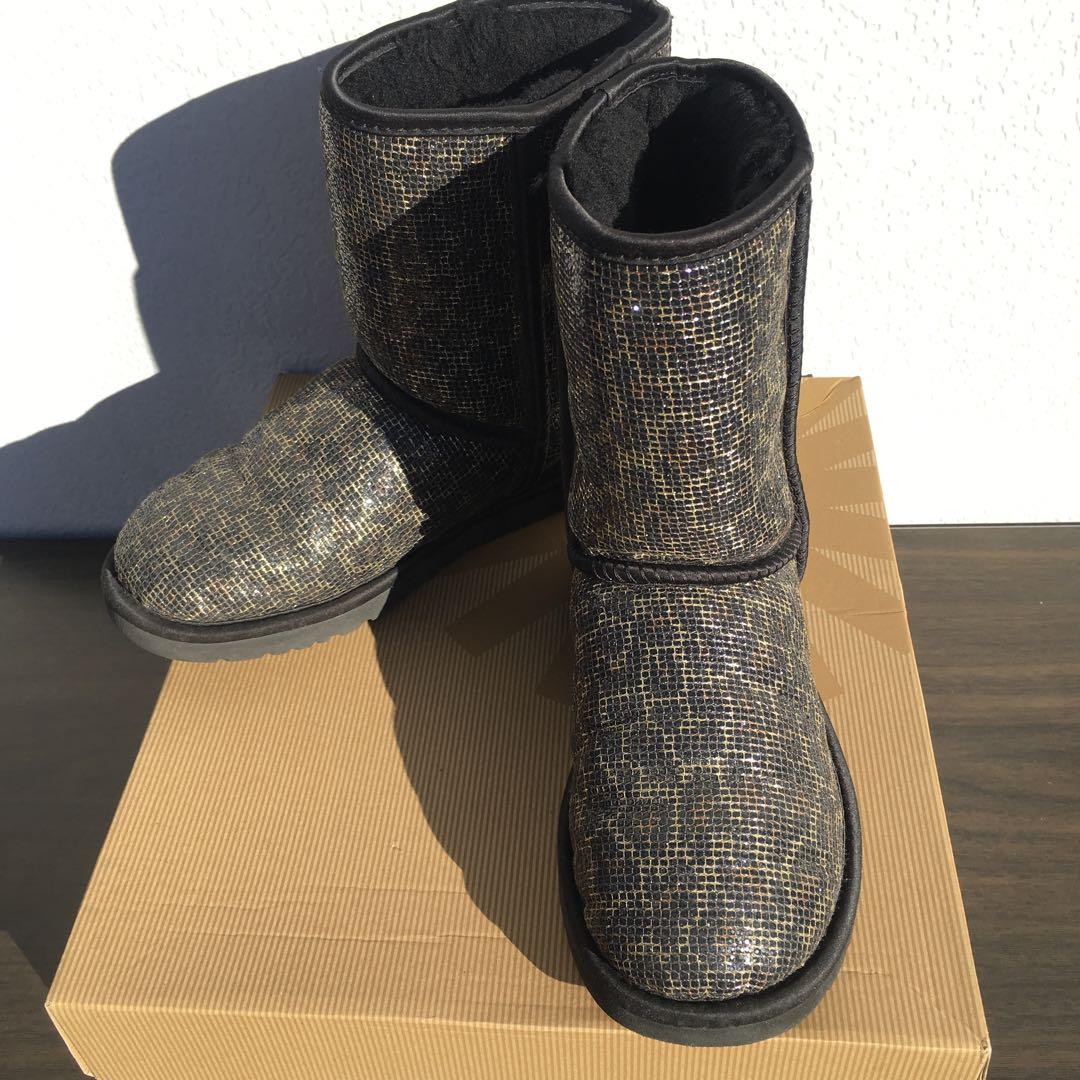 オープニング 大放出セール UGG 豹柄 オーストラリア アグ ヒョウ柄 23㎝ ムートンブーツ ラメ 靴