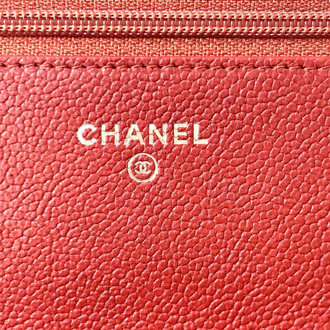 美品　シャネル　キャビアスキン　ボーイシャネル　チェーンショルダー　ウォレット