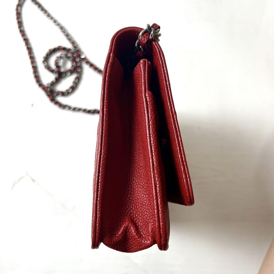 美品　シャネル　キャビアスキン　ボーイシャネル　チェーンショルダー　ウォレット