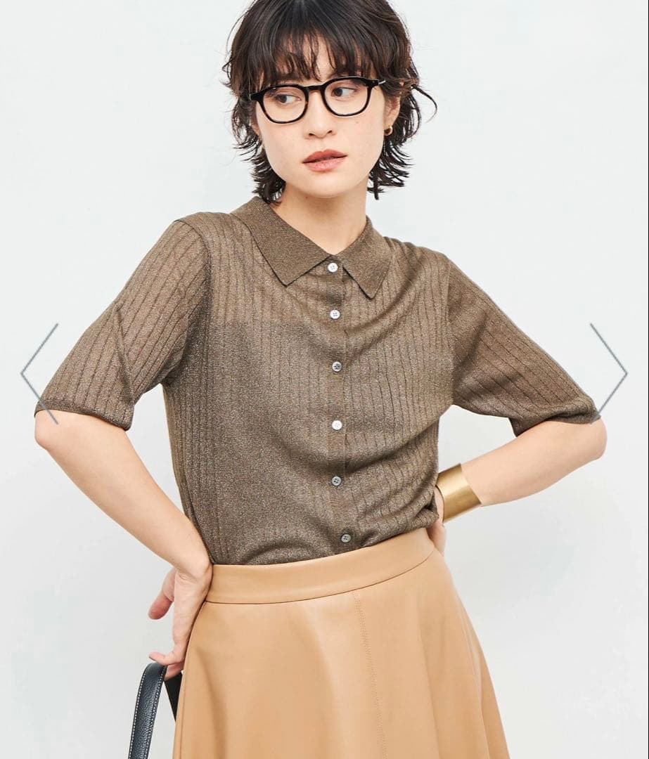 【新品】 NOLLEY'S sophi ワイドリブシアーポロ衿カーディガン