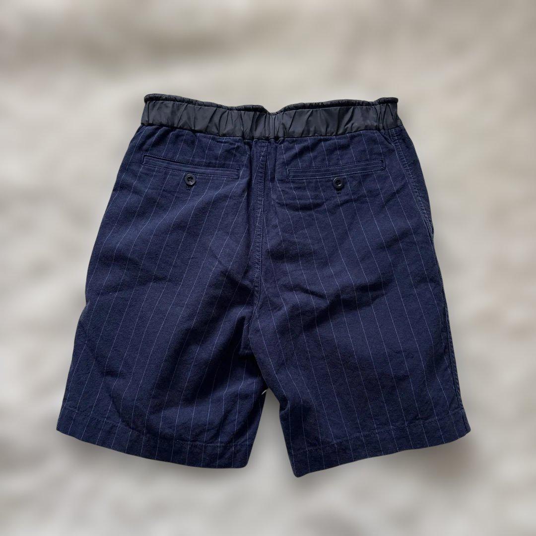 美品【希少】サカイ　リネンストライプ異素材ドッキングショートパンツ　ドローコード