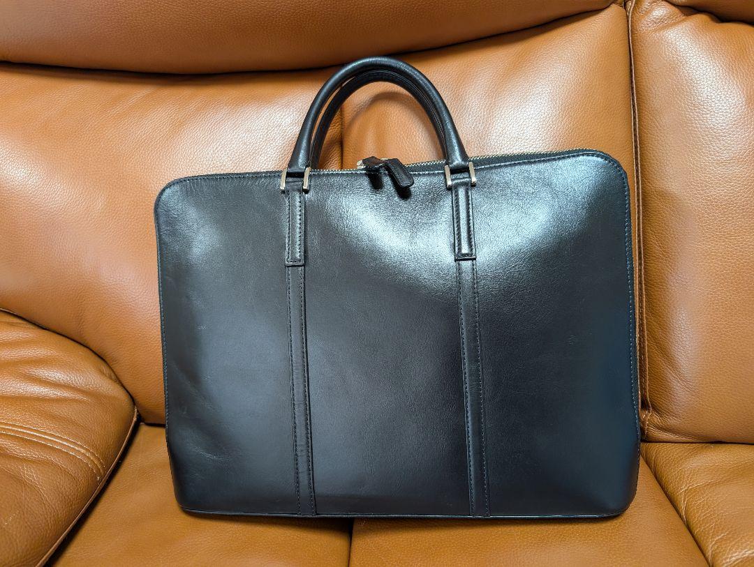 【美品】ビジネスレザーファクトリーバッグ スリムビジネスバッグ　本革　ブラック