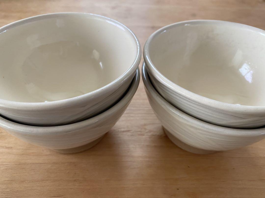 出西窯　飯碗　牡丹刷毛目　白　4個セット