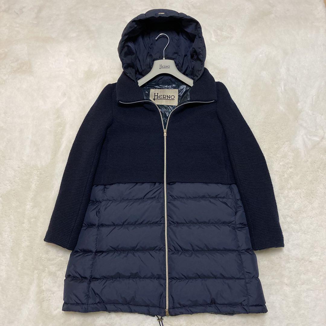 【希少！極美品】 ヘルノ ダウンコート 異素材 ニット 2XL