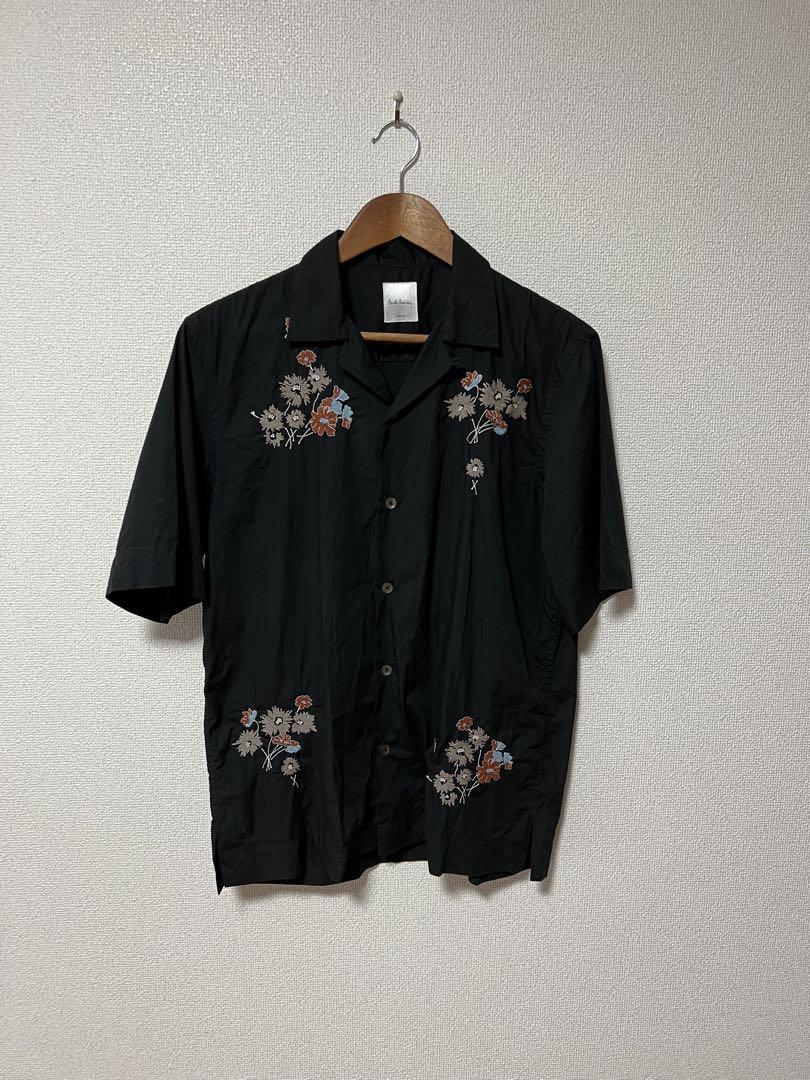 【24SS 新作】Floral embroidery オープンカラーシャツ 黒