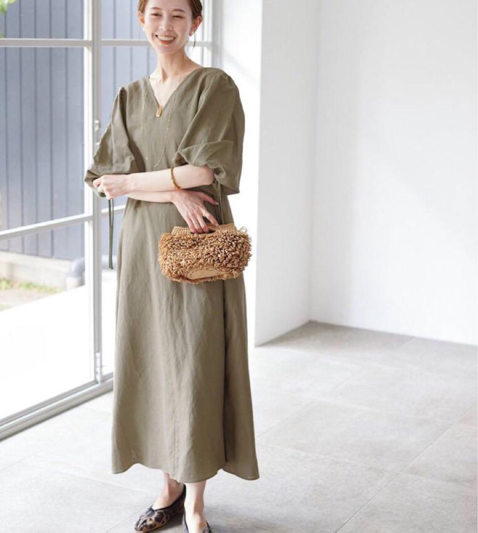新品 SLOBE IENA リネン混ボリュームスリーブワンピース