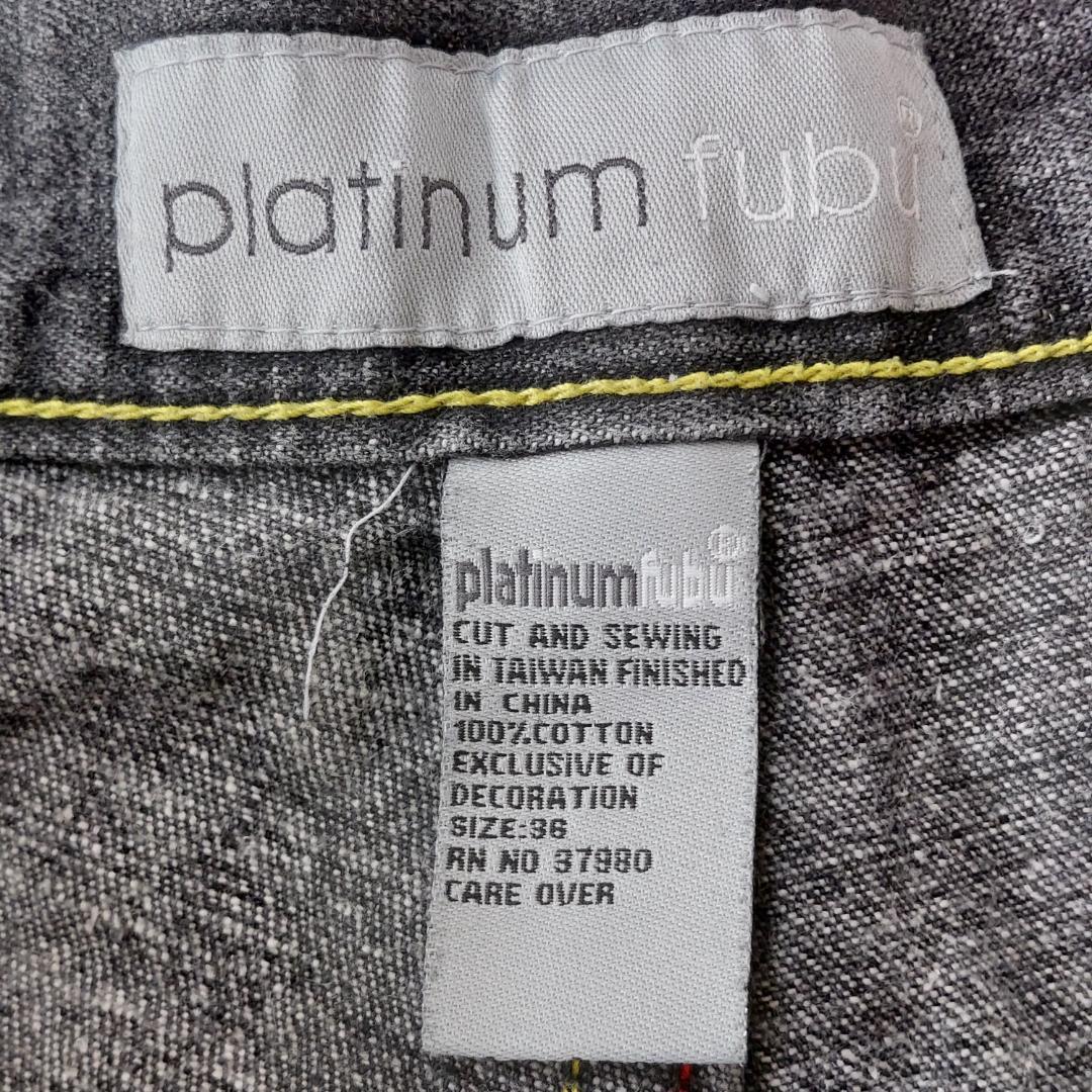 W36 FUBU フブ ワッペン刺繍 ワイドデニムボトム バギー グレー 白