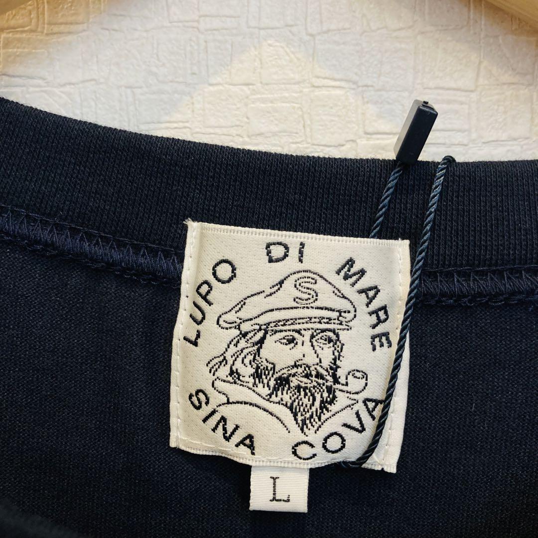 【新品】SINA COVA バックプリント　ワッペン 半袖 Tシャツ 紺　Ｌ