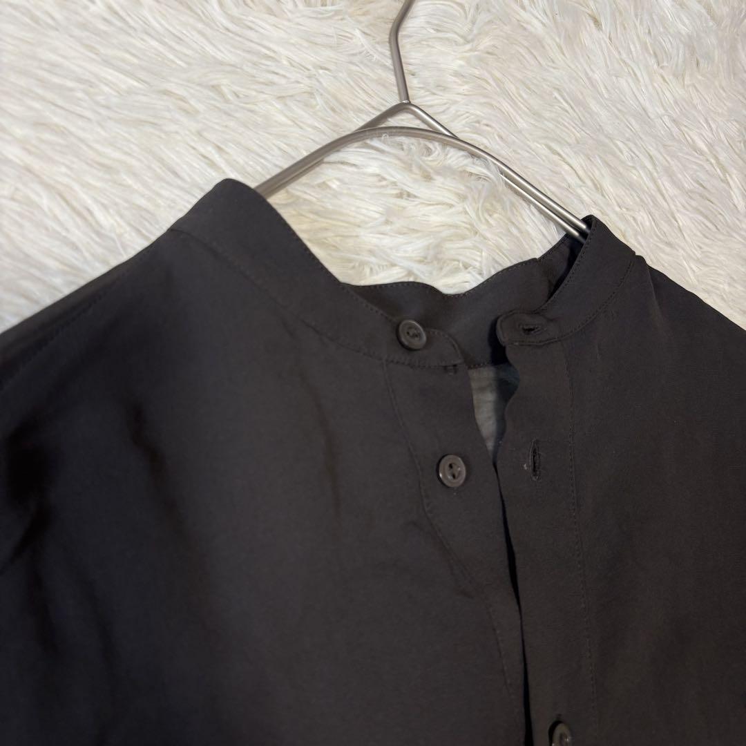 休日限定 LAUREN RALPH POLO シルクシャツ ブラウン バンドカラー トップス