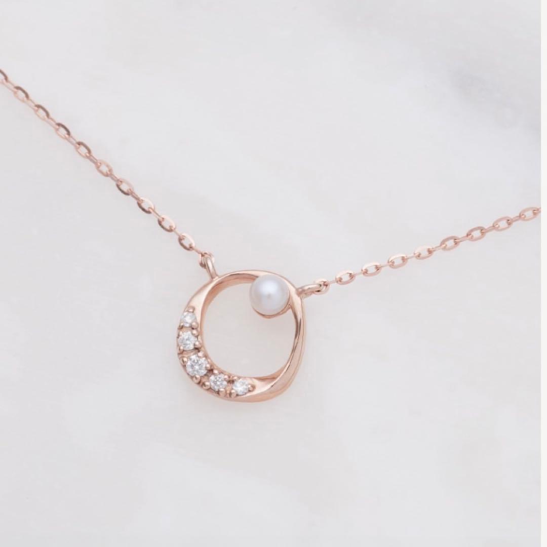 【ete/エテ】K10MPG レイヤームーン ダイヤモンド パールネックレス