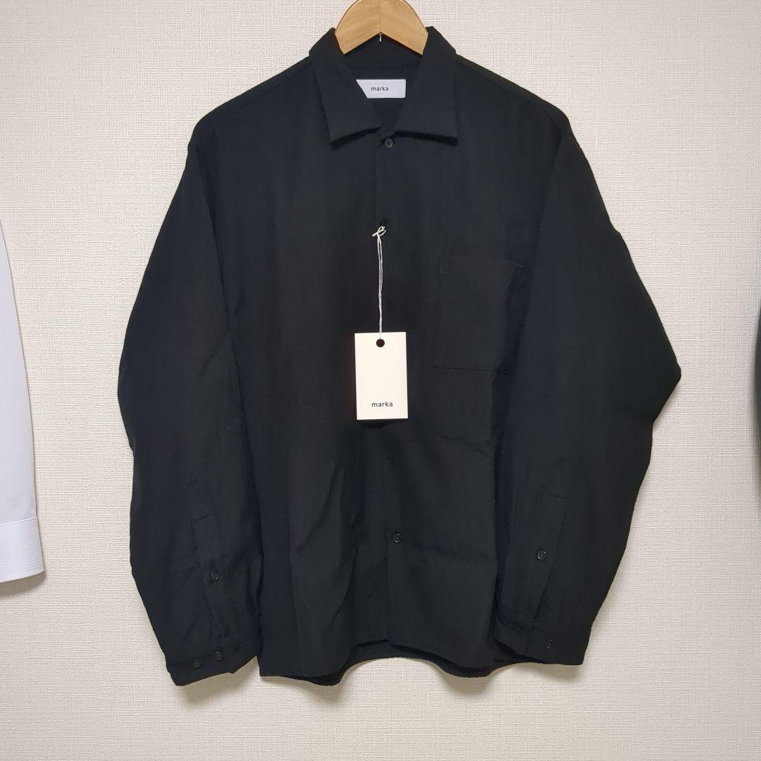 TUMBLED WOOL SERGE OPEN COLLAR SHIRT