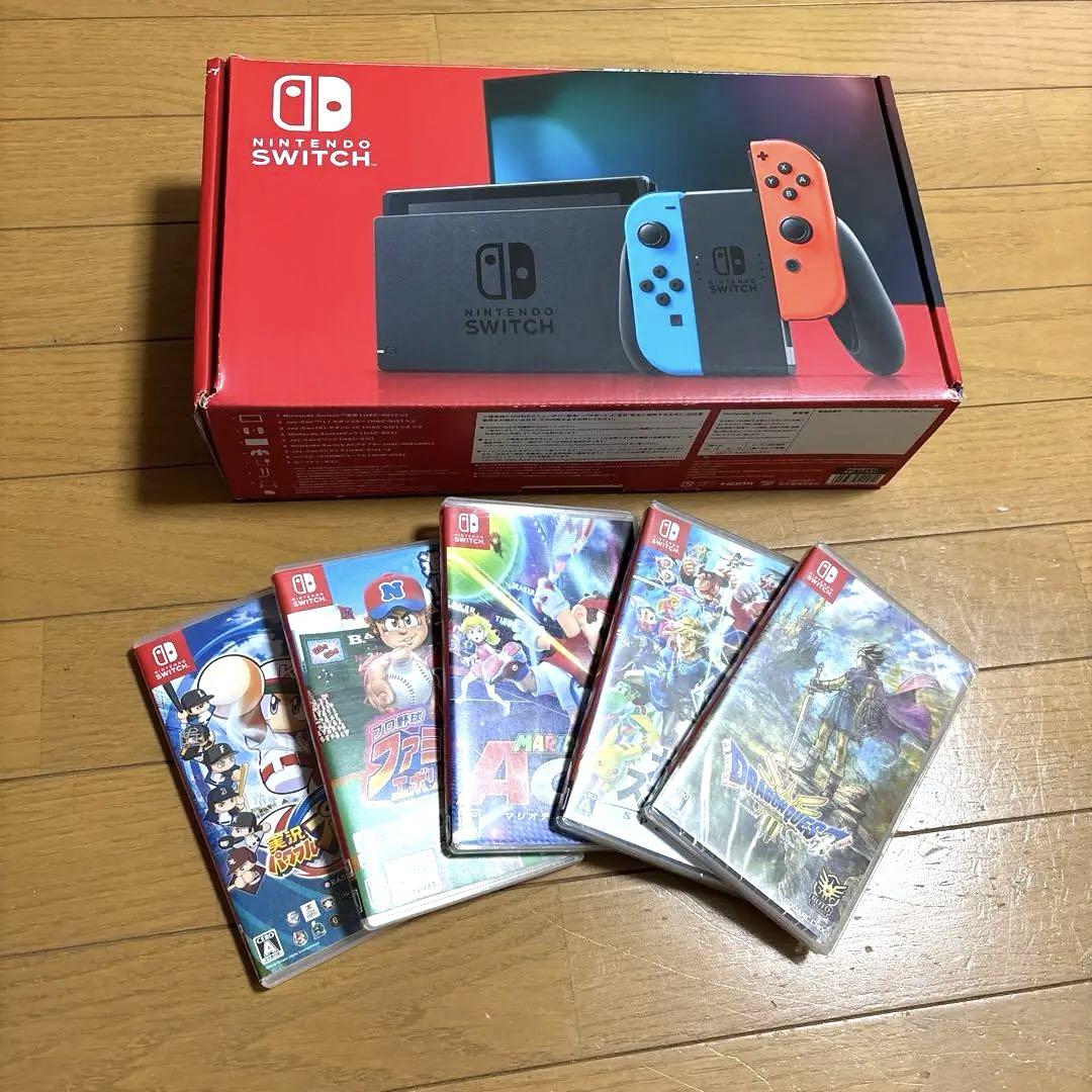 Nintendo Switch ネオンブルー/レッド + ゲーム5本 - メルカリ