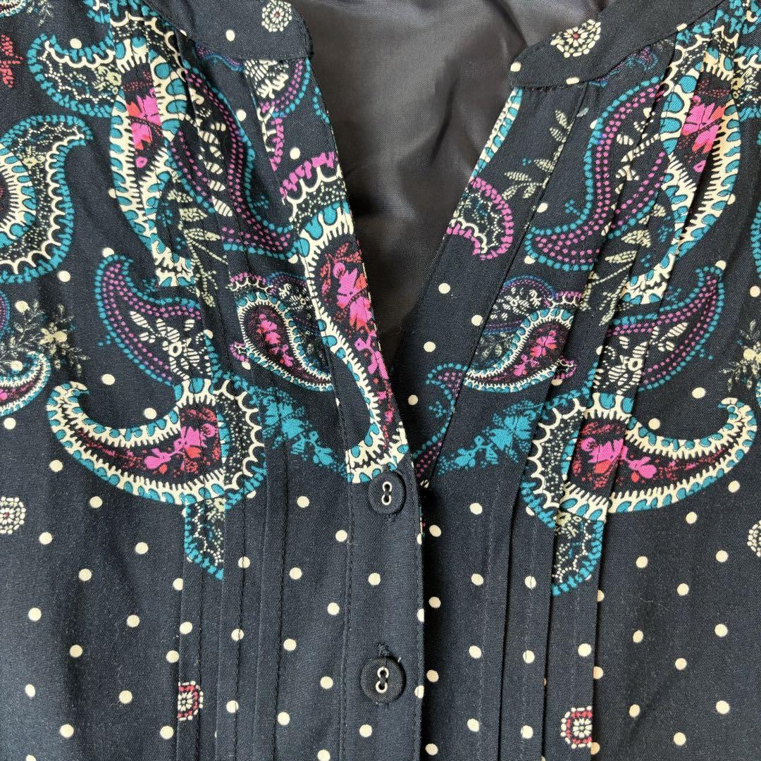 ★LAUR ASHILEY★L★ネイビー ペイズリー柄チュニックワンピース★素敵 ☆LAUR ASHILEY☆L☆ネイビー ペイズリー柄チュニックワンピース