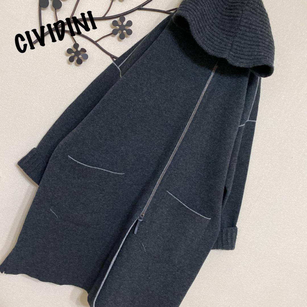 チヴィディーニ CIVIDINI ニットコート アウター 大海物語 ファー付ジップアップ ニットジャケット 新品 チヴィディーニ CIVIDINI 毛皮/ファーコート