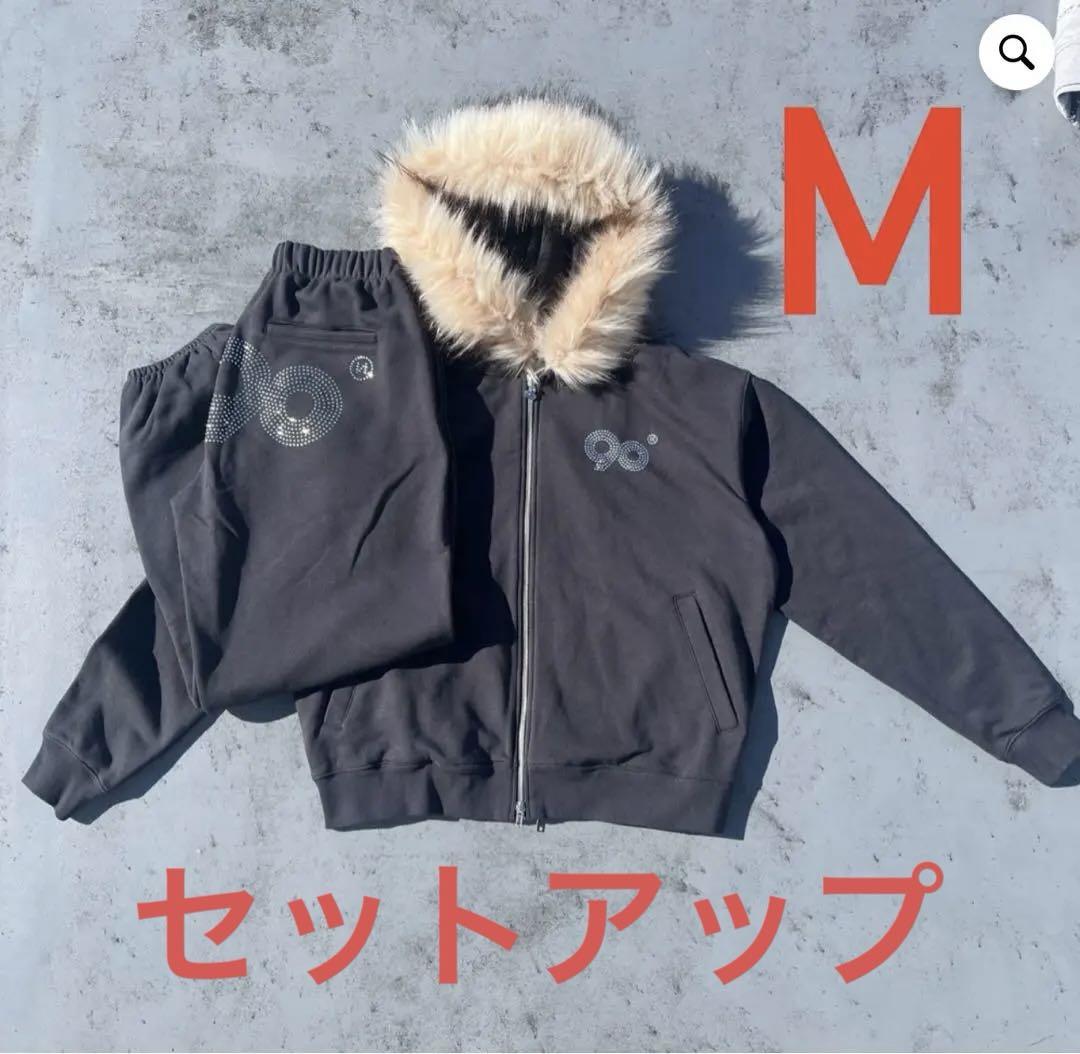 90 Logo Far Zip Hoodie Blackセットアップ
