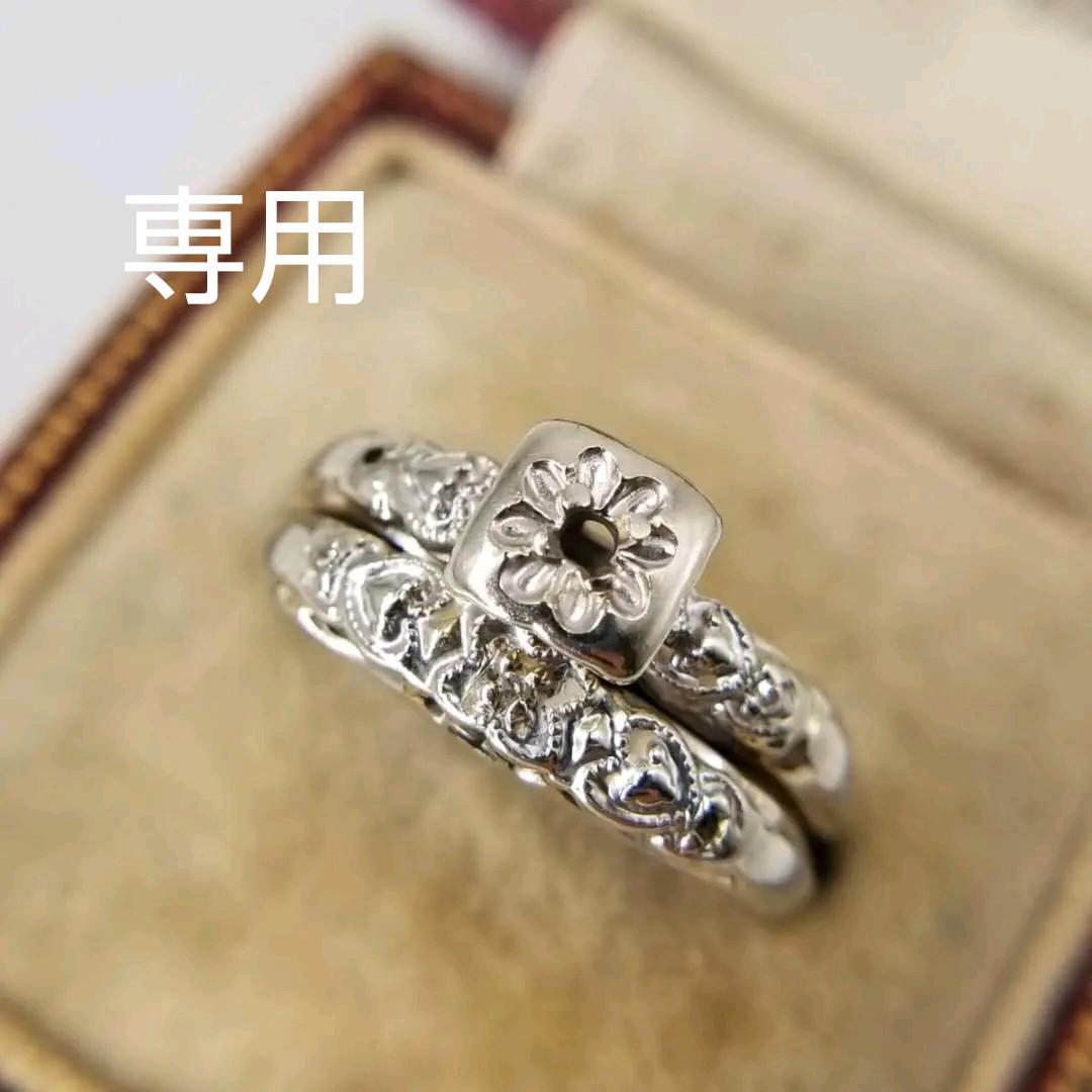 K14 ホワイトゴールド 米国 アールデコ ヴィンテージ リング 金ウェディング