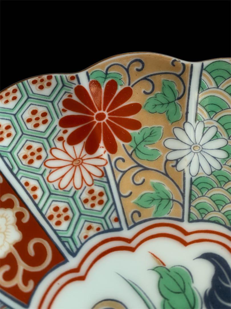 有田焼 陶扇作 金彩古伊万里 菊割祥瑞間取 色絵錦 青海波 銘々皿5枚セット