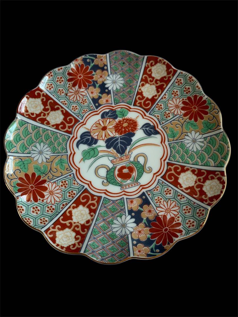 有田焼 陶扇作 金彩古伊万里 菊割祥瑞間取 色絵錦 青海波 銘々皿5枚セット
