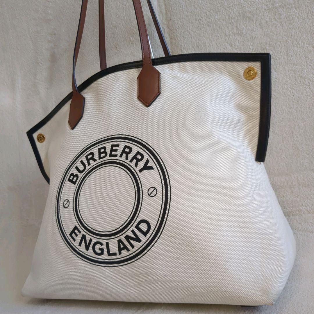 【関税込み】☆Burberry☆ ロゴ キャンバス レザー トートバッグ ☆送料・関税込☆BURBERRY☆キャンバス レザー トートバッグ☆