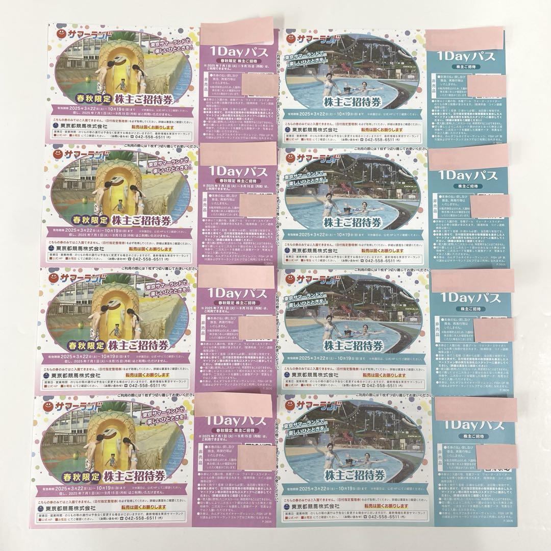 【M6】②お買い得✨東京サマーランド　1Dayパス　8枚セット　株主優待券