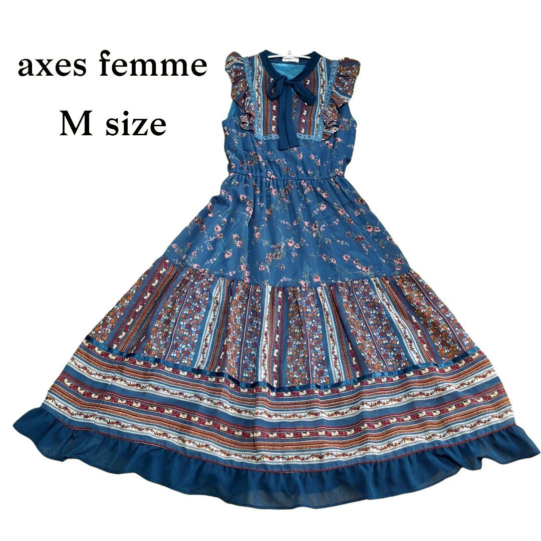 axes femme 花柄 パッチワーク ワンピース ネイビー M｜Yahoo