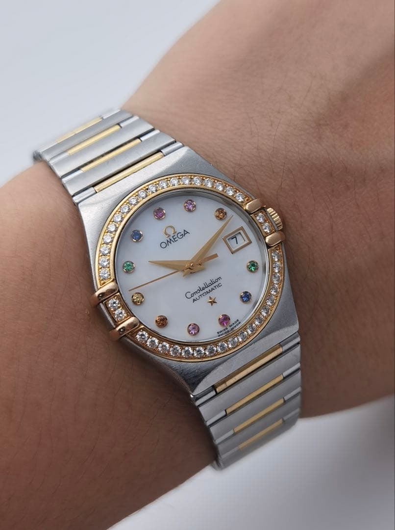 オメガ 1394.79 ダイヤ ホワイトシェル デイト SS レディース 自動巻