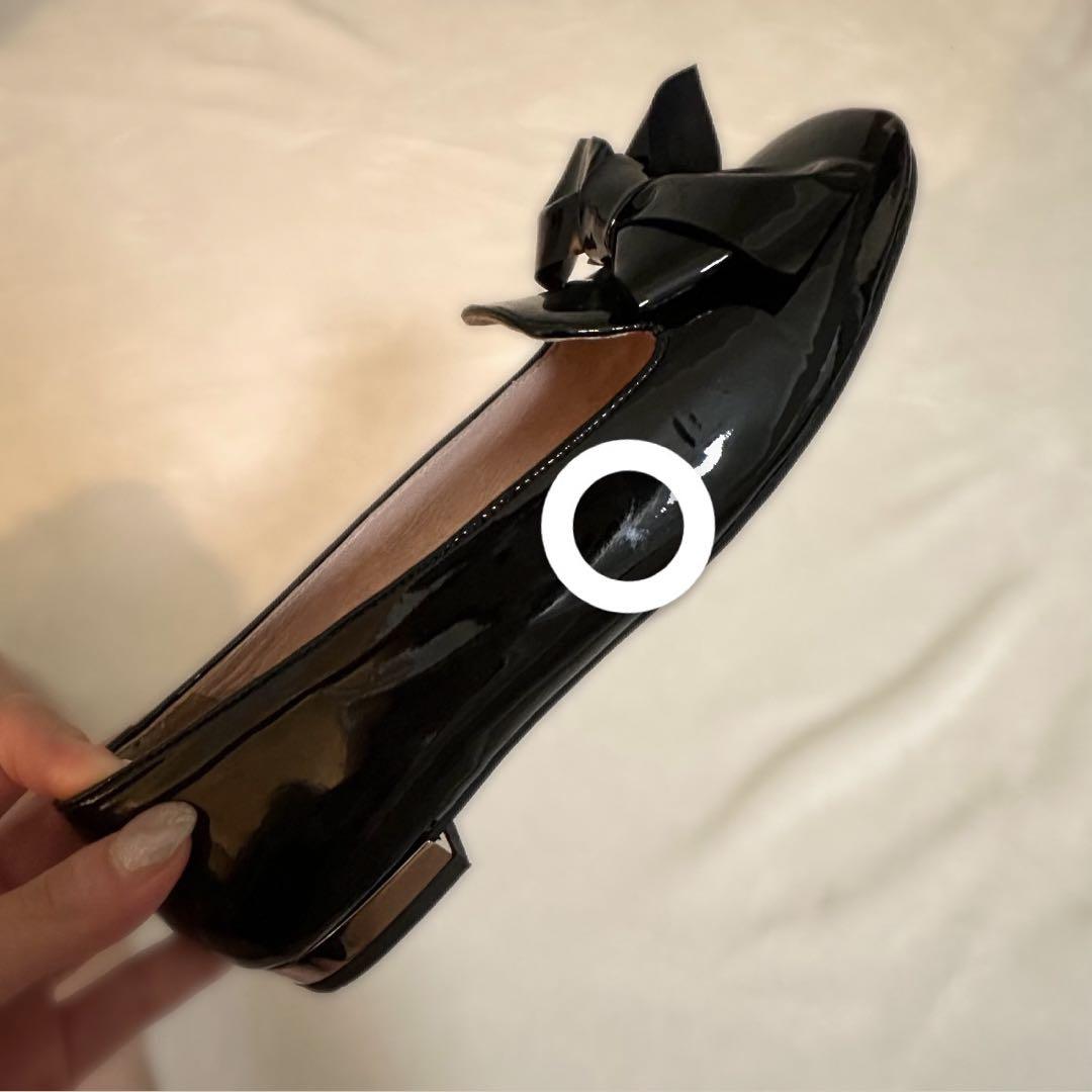 美品★ miumiu リボン パンプス エナメル 黒 フラット バレエシューズ